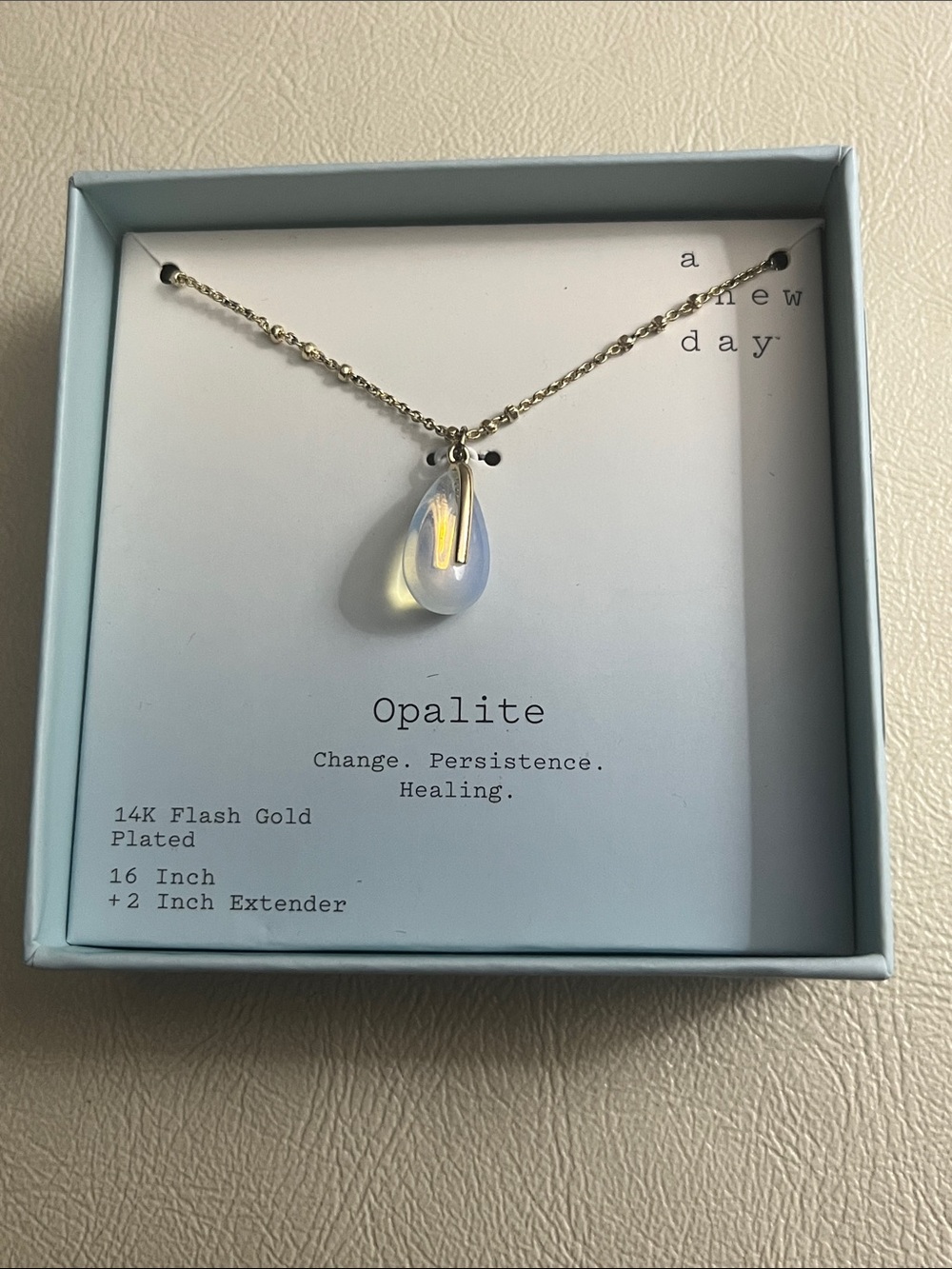 a new day Opalite Teardrop Necklace - Gold Chain with White Iridescent Pendant